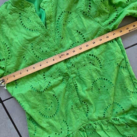 Green Eyelet Embroidered Mini Dress – Size M - Picture 7 of 8